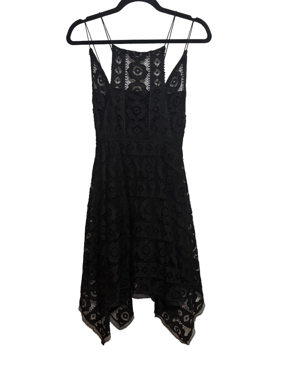 Free People Black Lace Asymmetrical Slip Dress